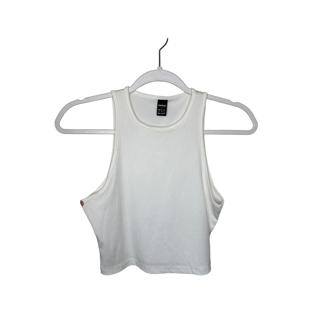 SHEIN White‎ Ribbed Knit High Neck Racerback Tank Top Size Small S